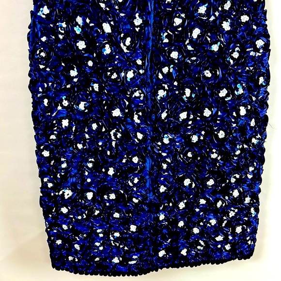 Vtg 80s Victor Costa Blue  Lace Swirl Sequin Strapless Dress Cotton Blend SZ 6 - Picture 5 of 10